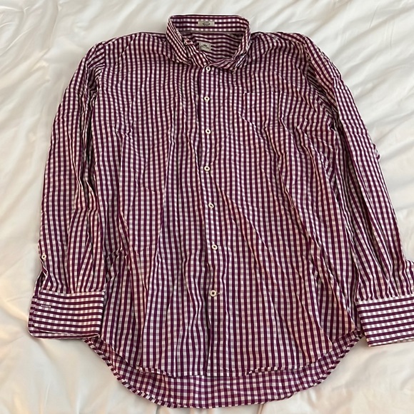 Peter Millar Men’s Nanoluxe Purple Gingham Button-Down - Picture 2 of 5